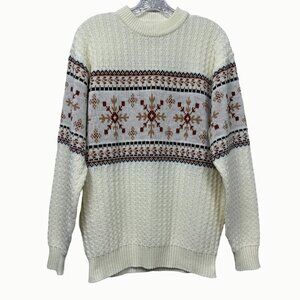 Vintage Silton Nordic Snowflake Sweater Cream Brown Winter Crewneck Men’s XL